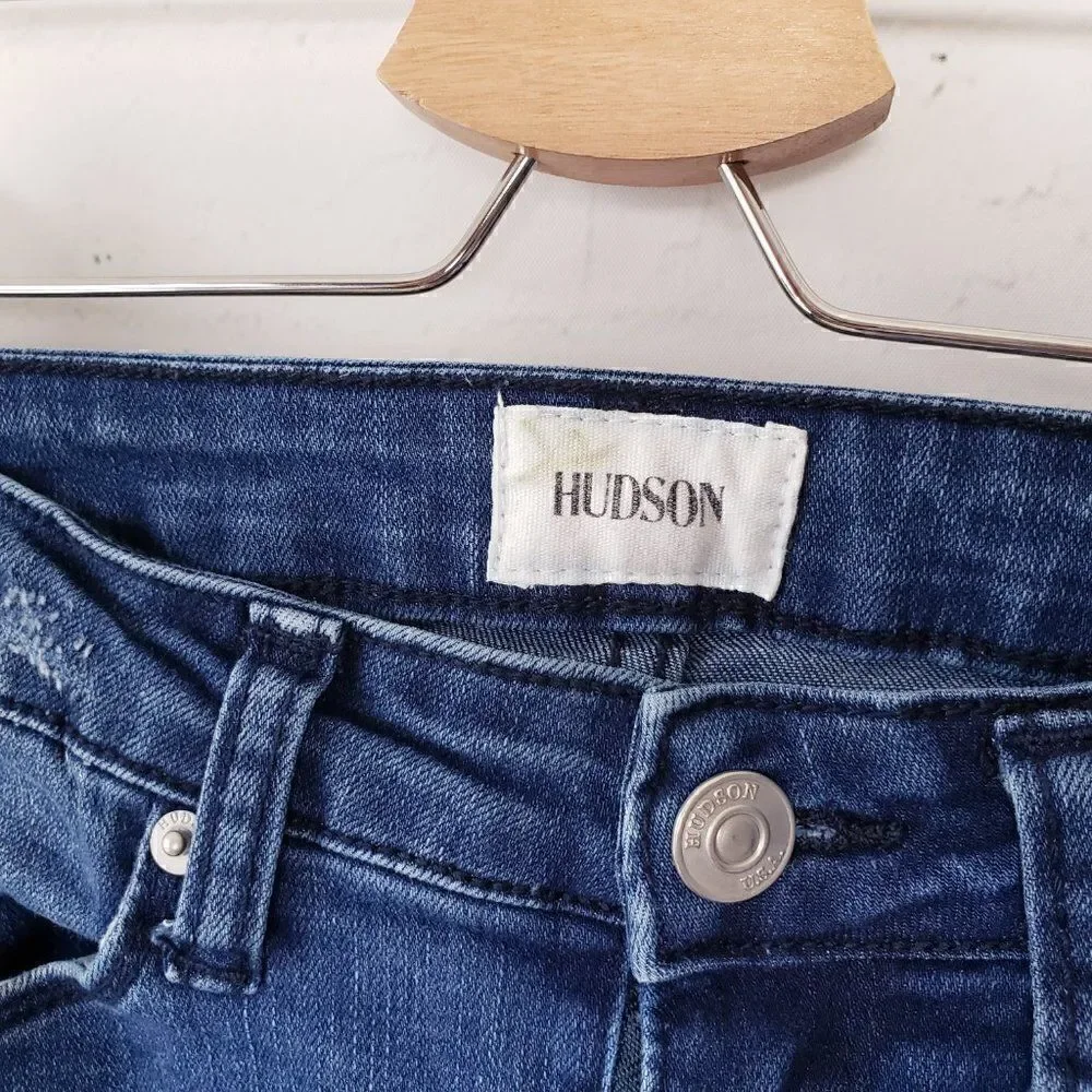 Hudson Girls Jeans Size 12 Dark Wash Distressed Star Studs Stretch Raw Hem